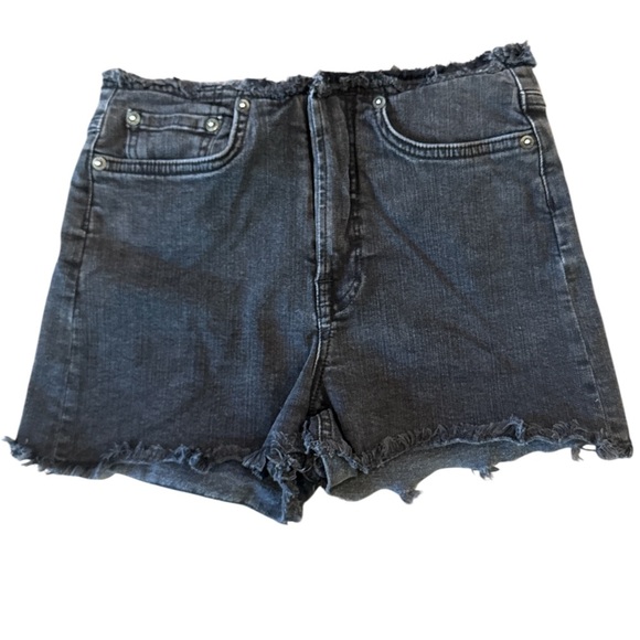 AllSaints Black Denim Midrise Fray Shorts Size 27 - Picture 1 of 8